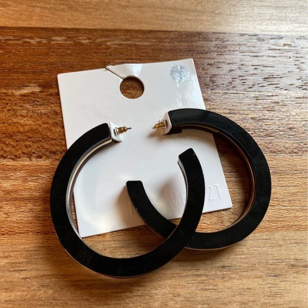 Wood Black and Gold Hoop Earrings